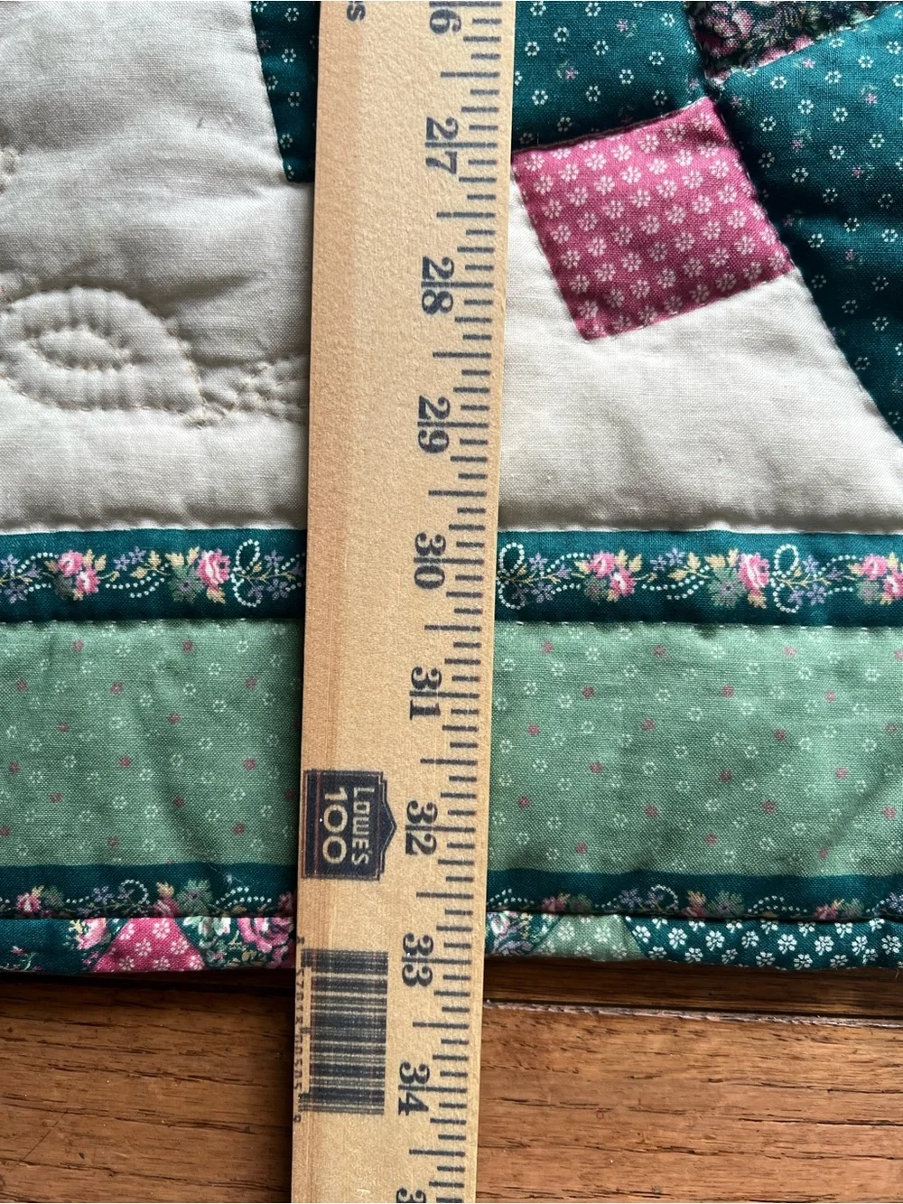 Floral Patchwork Cotton Quilt in Teal, Pink, and Cream wall hanger